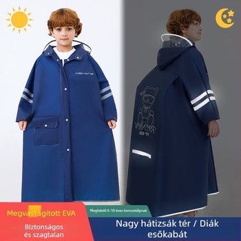 Gyermek esőkabát alsó tagozatos diákoknak, általános iskolás diákoknak, fiúknak, középiskolásoknak (6-18 éveseknek), teljes testes eső elleni speciális elviselhető iskolatáska