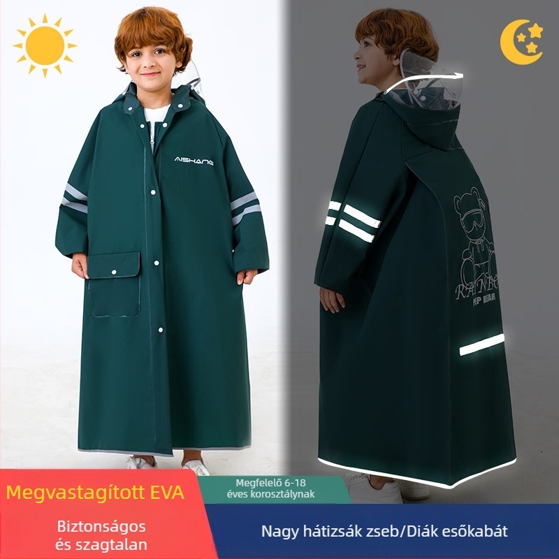 Gyermek esőkabát alsó tagozatos diákoknak, általános iskolás diákoknak, fiúknak, középiskolásoknak (6-18 éveseknek), teljes testes eső elleni speciális elviselhető iskolatáska