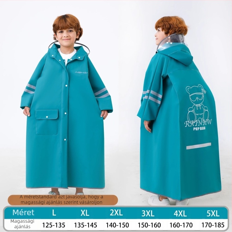 Gyermek esőkabát alsó tagozatos diákoknak, általános iskolás diákoknak, fiúknak, középiskolásoknak (6-18 éveseknek), teljes testes eső elleni speciális elviselhető iskolatáska