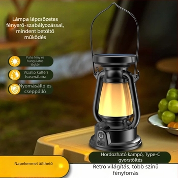 Új 2024-es kerozinlámpa újratölthető kempinglámpa dekoratív hangulatlámpa kültéri retro napelemes hordozható kempinglámpa