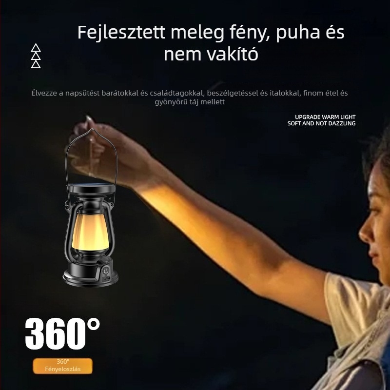 Új 2024-es kerozinlámpa újratölthető kempinglámpa dekoratív hangulatlámpa kültéri retro napelemes hordozható kempinglámpa