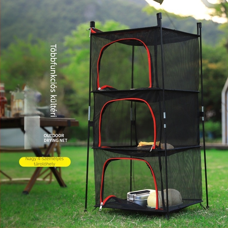 Kültéri kemping edénytároló szellőzőháló tál-medence szárítóháló 4 rétegű tárolóháló multifunkcionális szárítóháló ruhakosár