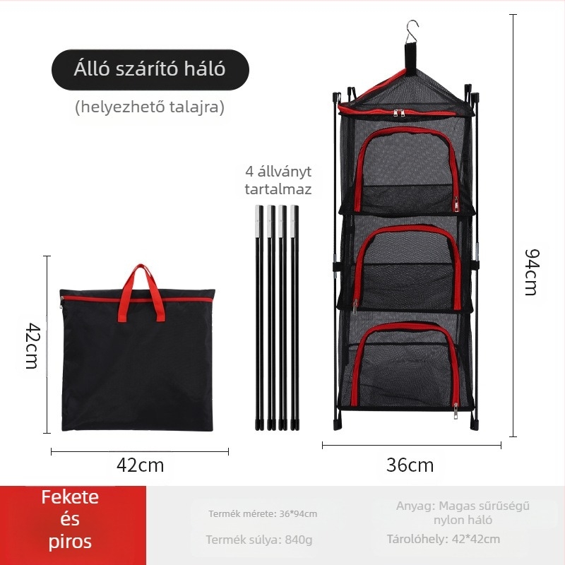 Kültéri kemping edénytároló szellőzőháló tál-medence szárítóháló 4 rétegű tárolóháló multifunkcionális szárítóháló ruhakosár