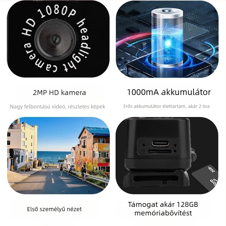 D7 fejre szerelhető világítókamera LED-es fényszóró-ellenőrző felvevő kültéri kerékpáros sportkamera első személyű nézetben