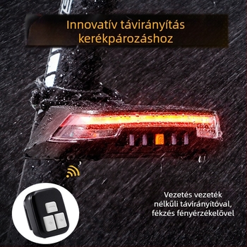 Intelligens féklámpa kerékpárhoz vezeték nélküli távirányítóval, kormánylámpa-vezérlés indukciós USB töltésű COB kerékpár figyelmeztető lámpa