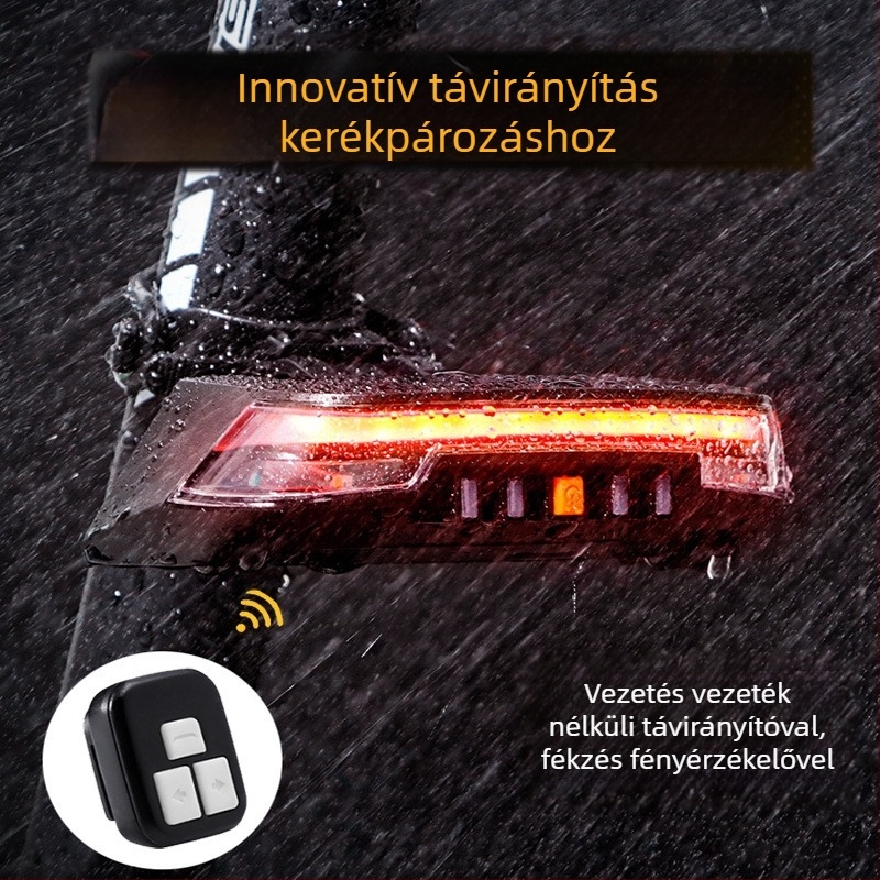 Intelligens féklámpa kerékpárhoz vezeték nélküli távirányítóval, kormánylámpa-vezérlés indukciós USB töltésű COB kerékpár figyelmeztető lámpa