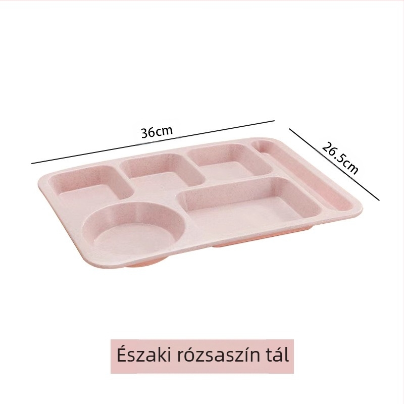 Búzaszalma osztott vacsoratányér 5 db tál pálcikával kanál étkészlet kereskedelmi diákmenza szállodai műanyag gyorséttermi tányér