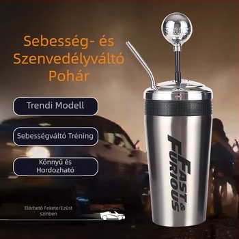 Speed and passion gear rozsdamentes acél pohár, nagy kapacitású vízpohár, autós pohár, szívószálas termoszpohár, autós váltópohár