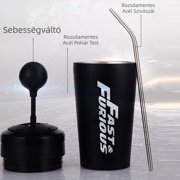 Speed and passion gear rozsdamentes acél pohár, nagy kapacitású vízpohár, autós pohár, szívószálas termoszpohár, autós váltópohár