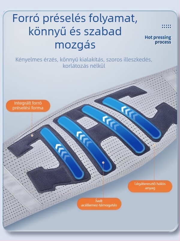 Új, melegen préselt öves deréklemez rögzített ágyéki izommelegítő derékfájdalom-acéllemez-támasztás lélegző derék férfiaknak és nőknek
