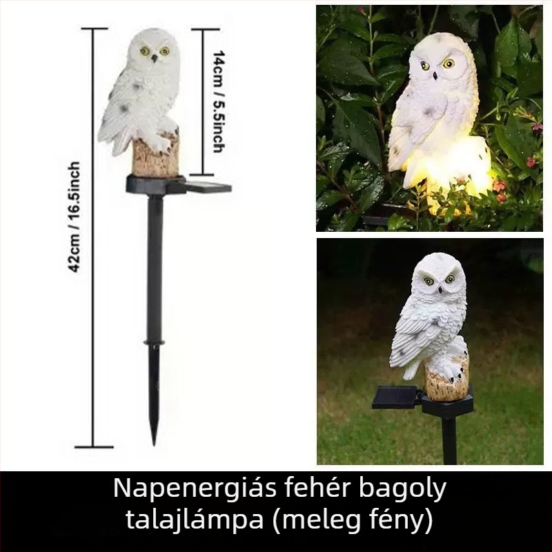 Határokon átnyúló napelemes bagolylámpa, állati gyantás lámpa, udvari kerti gyep, dekoratív talajlámpa, tájképi éjszakai fény