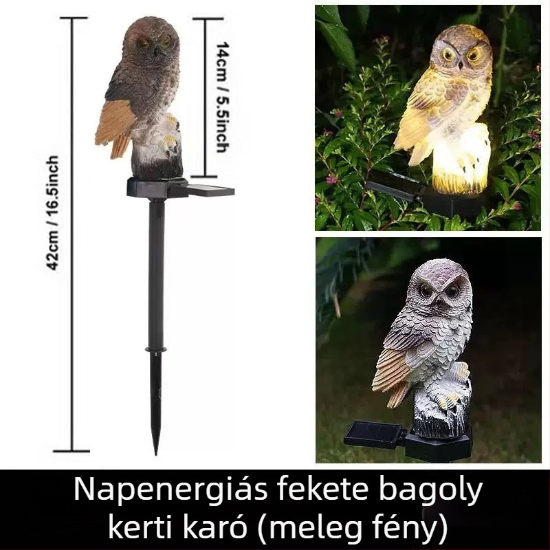 Határokon átnyúló napelemes bagolylámpa, állati gyantás lámpa, udvari kerti gyep, dekoratív talajlámpa, tájképi éjszakai fény