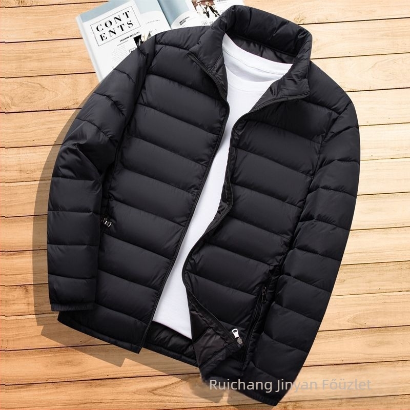 Férfi könnyű pamuttal bélelt kabát új, rövid talpú gallérral, lezser, meleg, könnyű pamuttal bélelt kabát őszi-téli kapucnis vékony, kis méretű pamuttal bélelt kabát