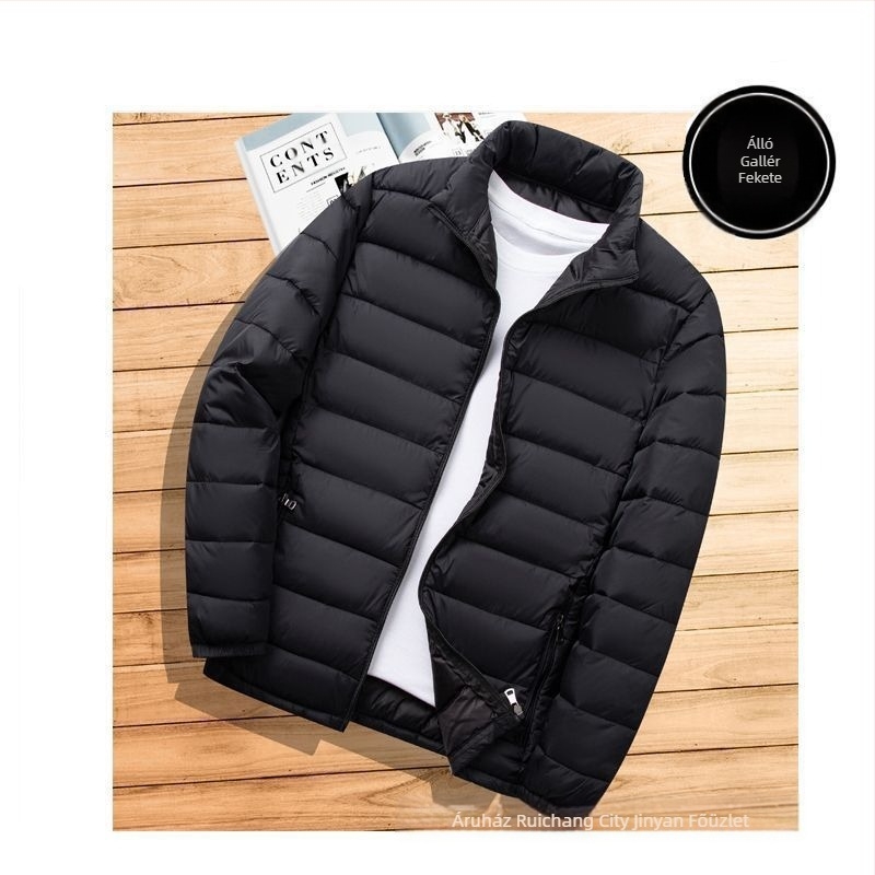 Férfi könnyű pamuttal bélelt kabát új, rövid talpú gallérral, lezser, meleg, könnyű pamuttal bélelt kabát őszi-téli kapucnis vékony, kis méretű pamuttal bélelt kabát