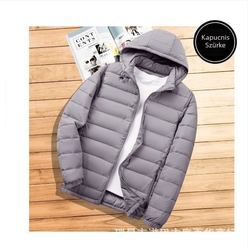 Férfi könnyű pamuttal bélelt kabát új, rövid talpú gallérral, lezser, meleg, könnyű pamuttal bélelt kabát őszi-téli kapucnis vékony, kis méretű pamuttal bélelt kabát