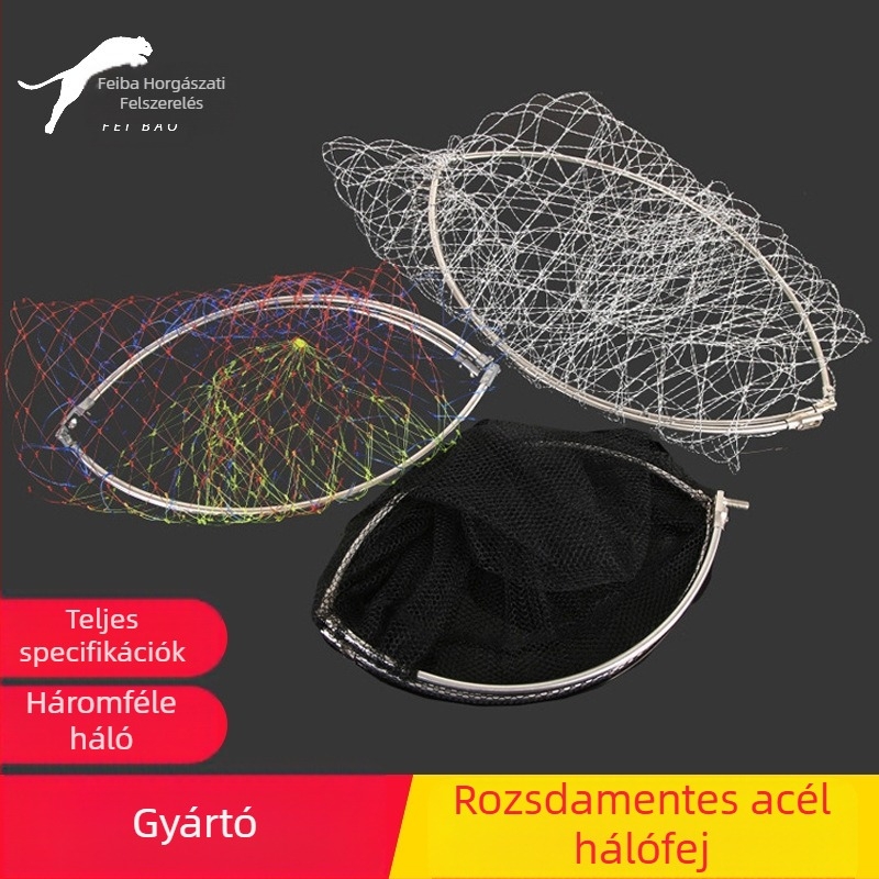 Erős lóháló másolóháló fej színes horgászzsinór másolóháló fej összecsukható gyűrűvel 35*40*45*50 horgászzsinór másolóháló zsebbel
