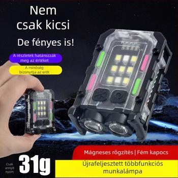 Határokon átnyúló kulcstartó lámpa kültéri kettős fényforrású erős fényű mini zseblámpa kalapcsipesz lámpa önvédelmi munkához piros és kék figyelmeztető lámpa
