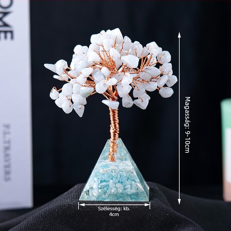 Határokon átnyúló, forró eladású természetes kristály kavicsos vagyonfa ragasztóval csepegtető gyanta piramis alap otthoni nappali dekorációs díszek
