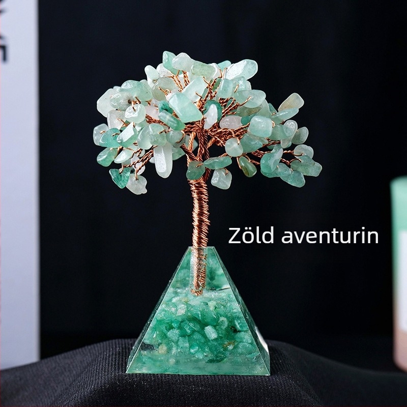 Határokon átnyúló, forró eladású természetes kristály kavicsos vagyonfa ragasztóval csepegtető gyanta piramis alap otthoni nappali dekorációs díszek