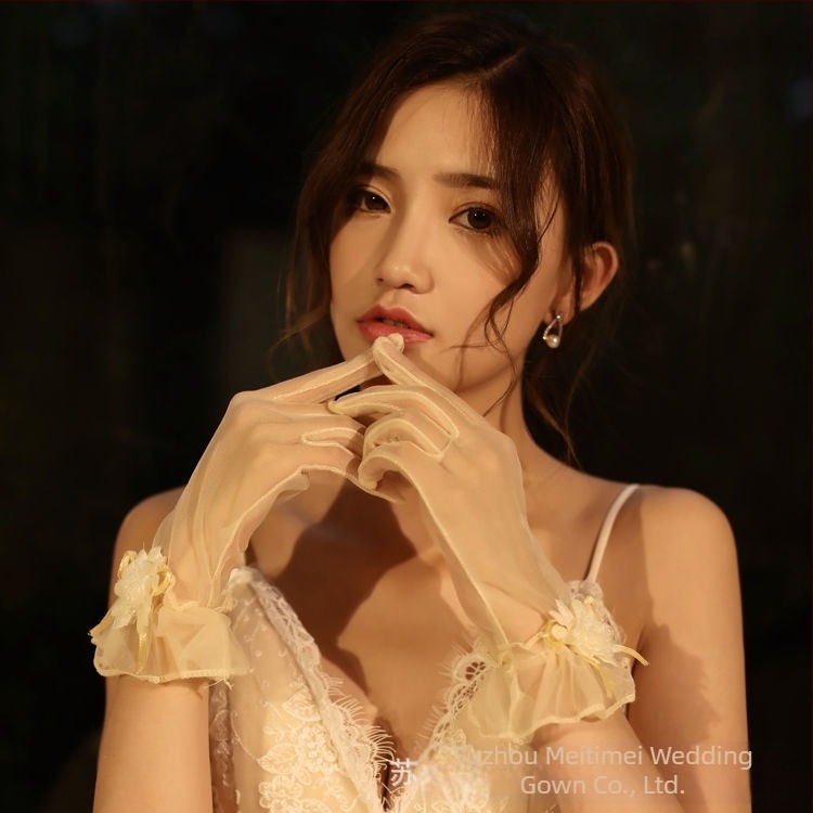 Új fekete menyasszonyi ruha kesztyű rövid menyasszonyi esküvői piros kesztyű esküvői csipke női fehér kesztyűk