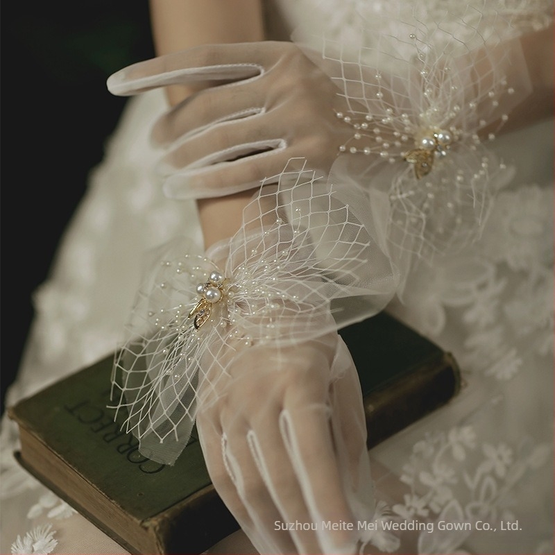 Új fekete menyasszonyi ruha kesztyű rövid menyasszonyi esküvői piros kesztyű esküvői csipke női fehér kesztyűk