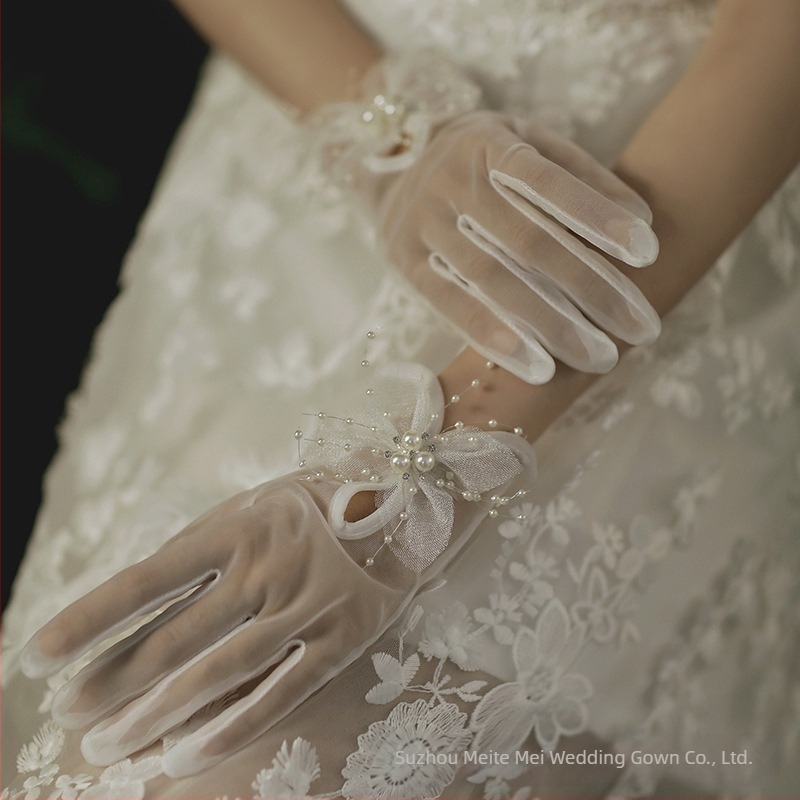 Új fekete menyasszonyi ruha kesztyű rövid menyasszonyi esküvői piros kesztyű esküvői csipke női fehér kesztyűk