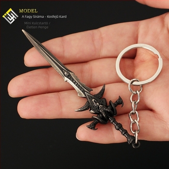Lich King perifériás mini fegyver medál Frost bánat bárányfej kard ötvözet kézi játék kulcstartó 9cm