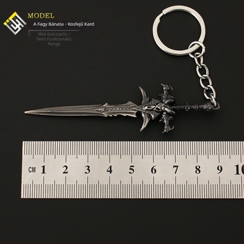 Lich King perifériás mini fegyver medál Frost bánat bárányfej kard ötvözet kézi játék kulcstartó 9cm