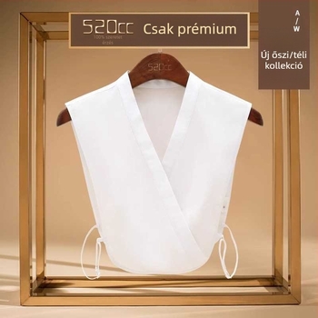 Őszi és téli díszes V-nyakú ing, hamisgalléros női fehér egyszerű multifunkcionális alaping, gyűrődésmentes hamisgallérral