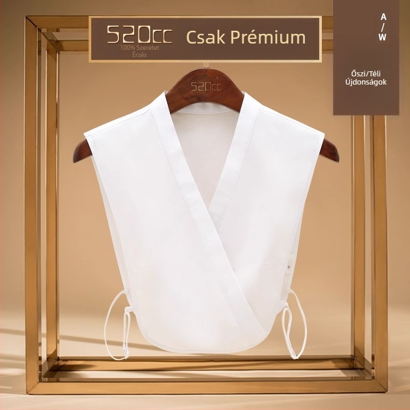 Őszi és téli díszes V-nyakú ing, hamisgalléros női fehér egyszerű multifunkcionális alaping, gyűrődésmentes hamisgallérral