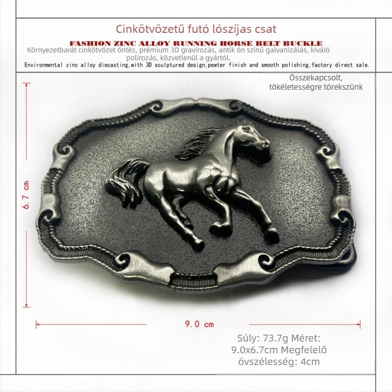 BULLZINE cinkötvözetből készült paripa övcsat 03755-3 retró casual western farmer övcsat
