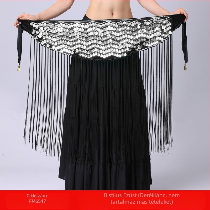 Határokon átnyúló hastánc gyakorlóruházat deréklánc csípőtörölköző hosszú bojtos flitteres derékpecsét előadás deréklánc deréktörölköző hastánc derékdísz