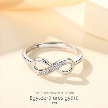 S925 sterling ezüst európai és amerikai divatékszer gyűrű 8 szavas, határokon átnyúló, állítható platina bevonatú divatos nyitott gyűrű