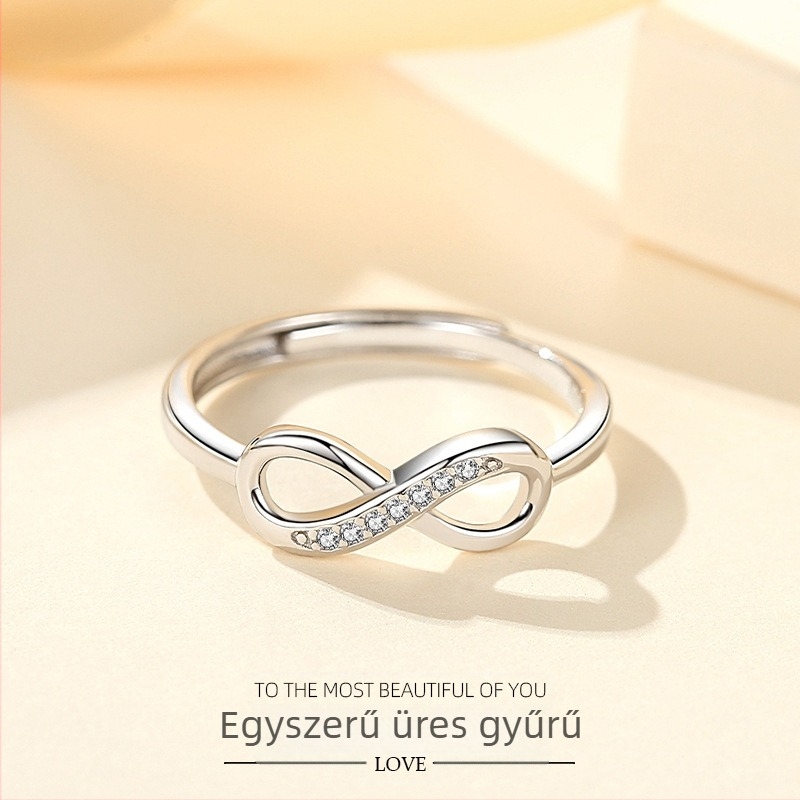 S925 sterling ezüst európai és amerikai divatékszer gyűrű 8 szavas, határokon átnyúló, állítható platina bevonatú divatos nyitott gyűrű
