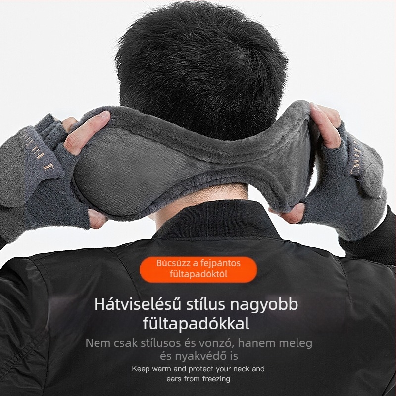 Új, vastagított, plüss, meleg fülvédő, téli férfi fülvédő, fülmelegítő, diákoknak, hidegálló, hátul viselt fülvédő, határokon átnyúló