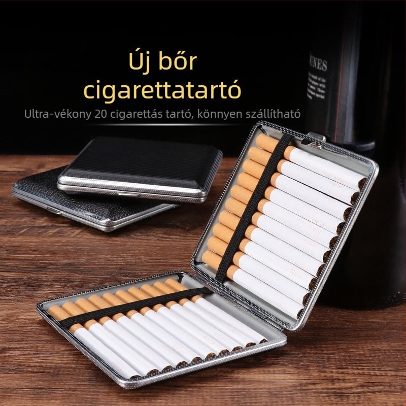 Raktáron Bőr Cigarettatartó 20 db-os Részben Pántos Férfi Cigaretta Tároló Doboz Külön Szélálló Cigarettatartó