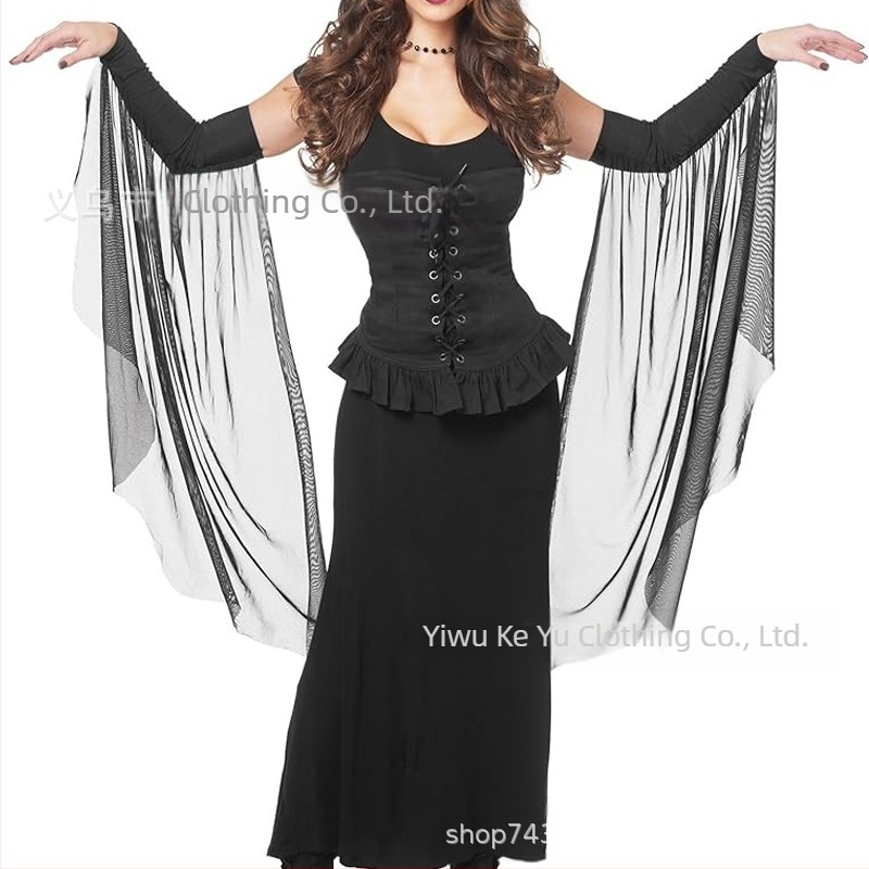 Határokon átnyúló sminkes parti fekete kesztyű boszorkány boszorkány cos ruházat háló hosszú ujjú nagykereskedelem
