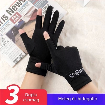 Férfi kesztyű, két ujjal átereszthető, gyapjúval bélelt, meleg, irodai írókesztyű, új, érintőképernyős, szép, kényelmes, téli, hidegálló lovaglókesztyű