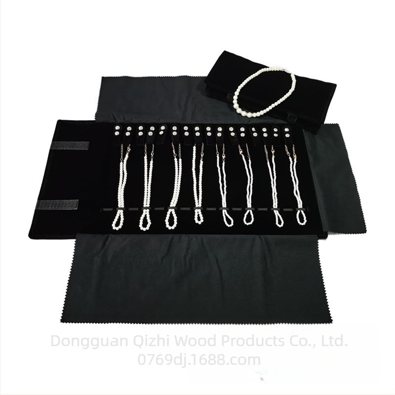 Ékszer nyaklánc tároló tekercses táska, hordozható nyaklánc kijelző gyűjtőtáska, ékszer összecsukható flanel táska