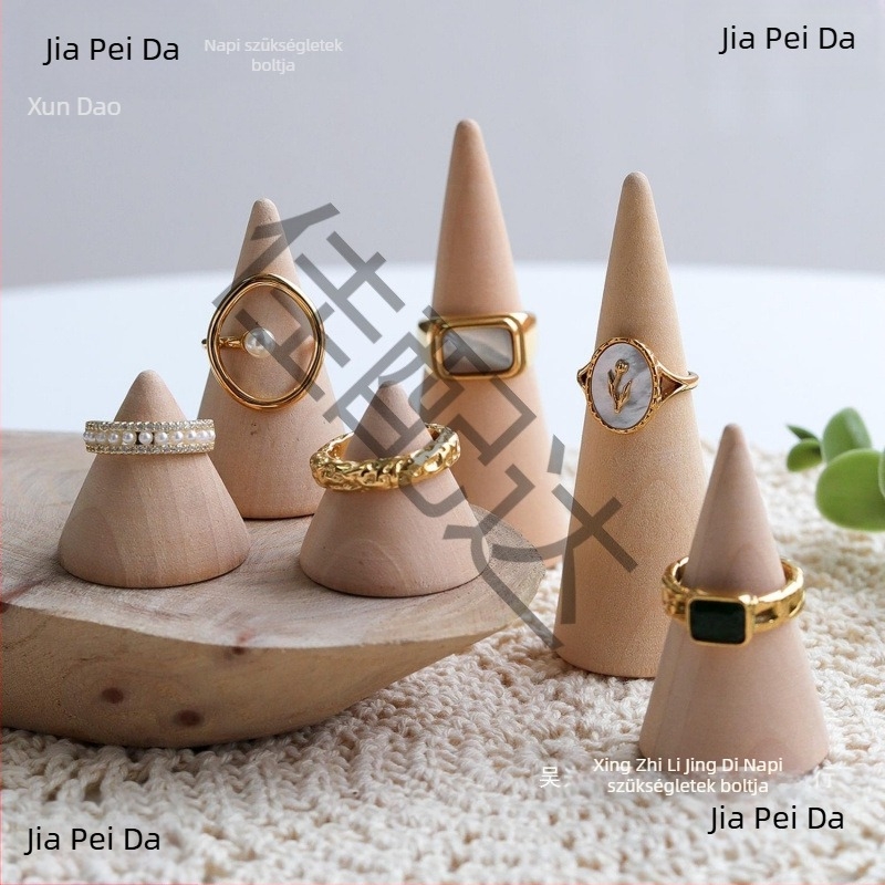 Tömörfa kúpos gyűrűs állvány, ékszerek, ékszerbolt, gyűrűtároló, fotózáshoz, pózoláshoz, dísztárgyak