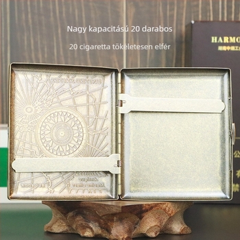 Új, bronz színű, sűrített virágmintás, 20 darabos, fémből készült, rézből készült cigarettadoboz, felhajtható tetejű, faragott és gravírozott, nyomás- és porálló dohányzókészlet