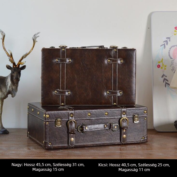 Retro nosztalgikus régimódi fa bőrönd tárolódoboz tároló fa doboz kreatív kellékek bőr doboz díszek