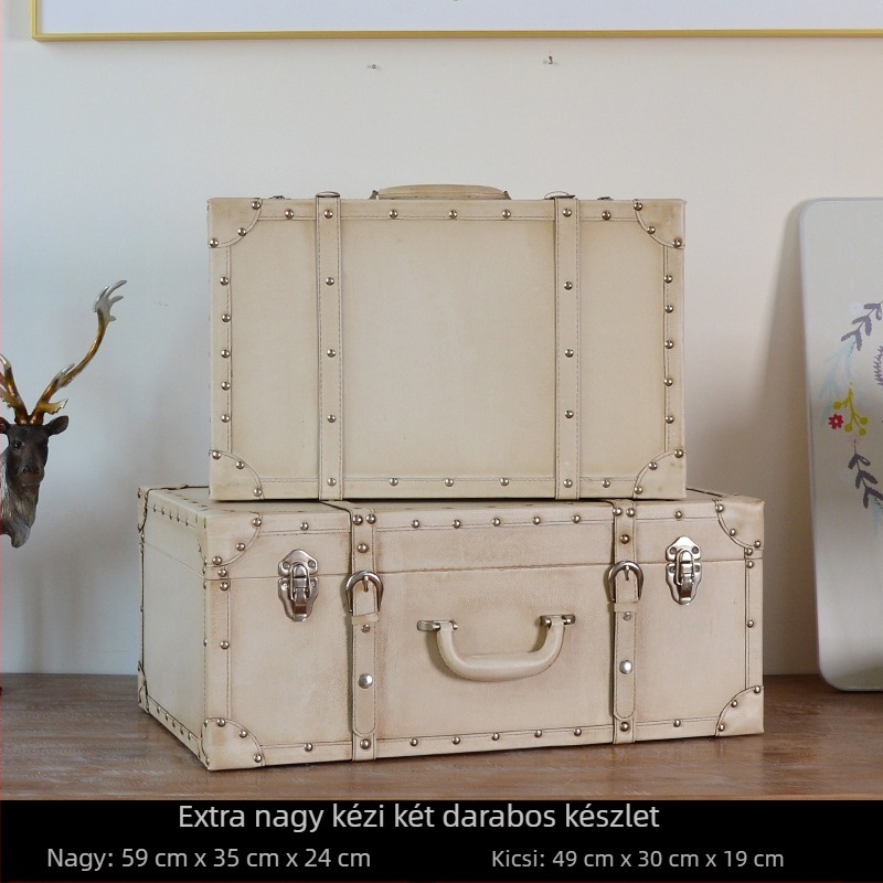 Retro nosztalgikus régimódi fa bőrönd tárolódoboz tároló fa doboz kreatív kellékek bőr doboz díszek