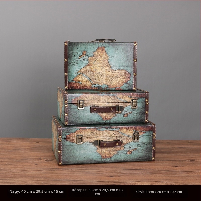 Retro nosztalgikus régimódi fa bőrönd tárolódoboz tároló fa doboz kreatív kellékek bőr doboz díszek