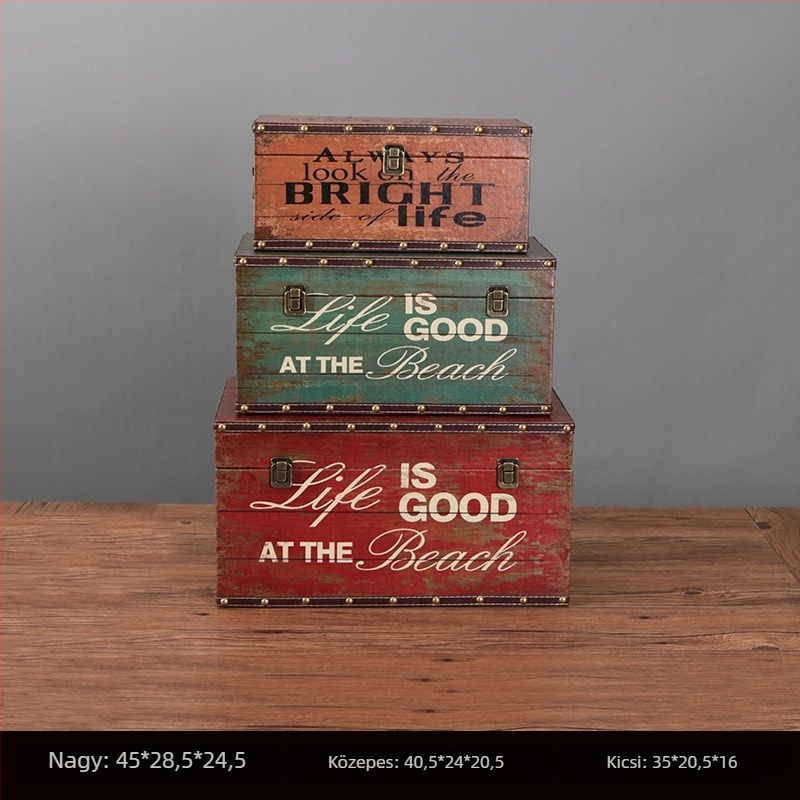Retro nosztalgikus régimódi fa bőrönd tárolódoboz tároló fa doboz kreatív kellékek bőr doboz díszek