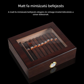 Tömörfa szivardoboz, átlátszó fedéllel, elválasztóval ellátott szivartároló doboz, felhajtható szivardoboz, fa szivarcsomagoló ajándékdoboz