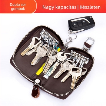 Határokon átnyúló külkereskedelmi exkluzív kulcstartó, többfunkciós cipzárral, valódi bőrből készült, férfi otthoni kulcstartó, nagy kapacitású, női