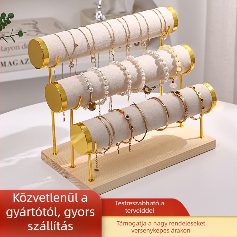 Karkötőtartó állvány, fém, többrétegű karkötő ékszertartó állvány, létra alakú óra karkötő tároló állvány, bársony ékszertartó