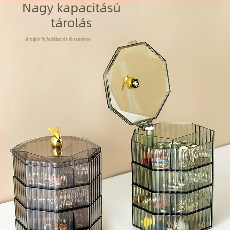 Elegáns forgó ékszertároló doboz, gyönyörű nyaklánc, fülbevaló, arany ékszerek többrétegű kézi ékszerdoboz, nagy kapacitású