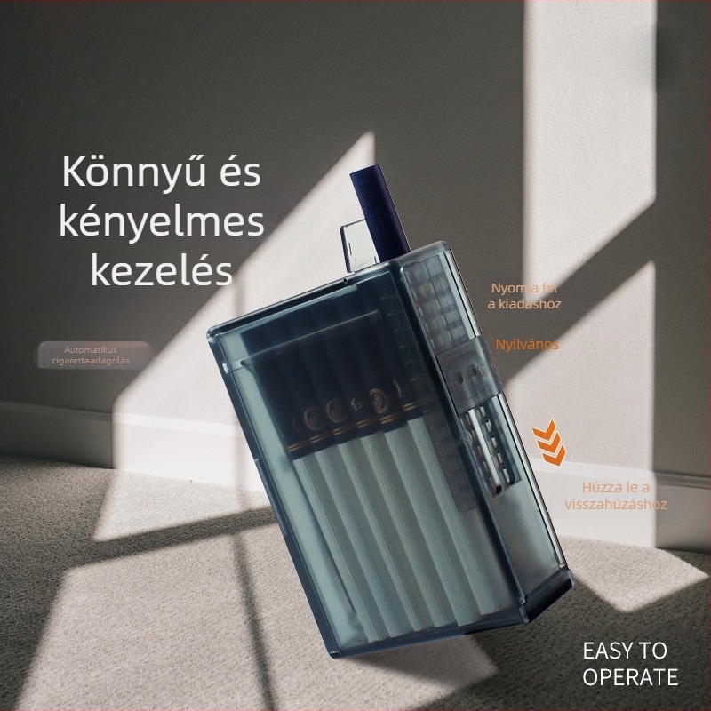 Új automata cigarettatartó, 20 darabos, teljes csomag, automata, villogó, füstös, ABS matt felületű, áttetsző, nedvességálló doboz